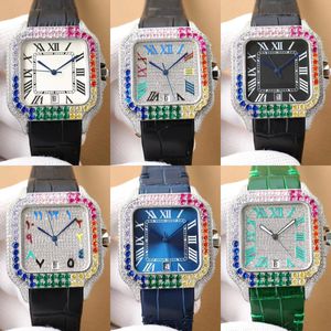 Reloj de diamantes cuadrado para hombre de 39 mm Movimiento 8215 Reloj de diseñador mecánico automático Correa de cuero Relojes deportivos impermeables de cristal de zafiro