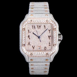 Full Diamond Mens Watch Montres mécaniques automatiques 40mm avec bracelet en acier serti de diamants Montre-bracelet Montres-bracelets Montre de Luxe