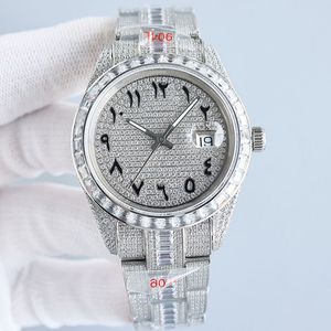 Volledige diamantheren horloge automatische mechanische horloges 41 mm zilveren bandbeweging diamant regenboogcirkel en band horloge saffier waterdichte horloges modecadeau