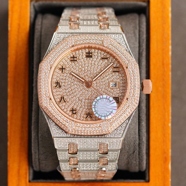 Relógio de diamante completo Relógios de movimento mecânico automático 40 mm à prova d'água Safira Pulseira Homens Relógio de pulso Montre De Luxe