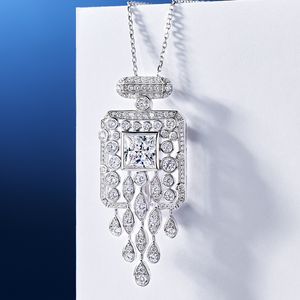 Bouteille de parfum pleine de diamants, collier à pompon à deux vêtements, 4 ct, peut être utilisé comme broche, collier en argent sterling 925 de qualité supérieure