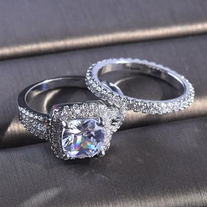 Bague en diamant complet 2 pièces/ensemble, bagues de fiançailles de princesse pour femmes, bijoux de proposition, bagues de mariage, accessoire taille 6-10