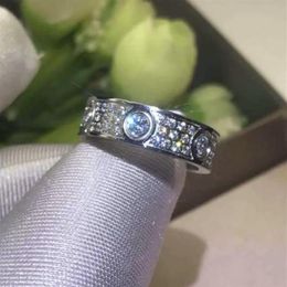 Volledige diamant titanium staal zilveren liefdesring mannen en vrouwen roségouden designerringen voor geliefden paar luxe sieraden gift257K