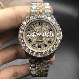 Montre entièrement diamantée 40MM, montre de luxe glacée automatique 41MM pour hommes, argent, or rose, deux tons, étanche, ensemble de diamants en acier inoxydable CZ262C