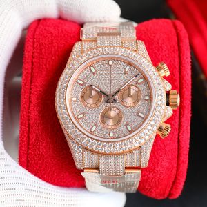 Vol diamanten horloge heren automatisch mechanisch 7750 timingfunctie horloges saffier 40 mm damespolshorloge met met diamanten bezaaide stalen armband Montre de Luxe