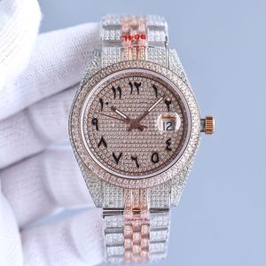 Volledige diamanten horloge Mens Automatisch mechanisch 2824 horloges saffier 41 mm met diamanten bezaaide stalen armband vrouwen polshorloges Montre de luxe