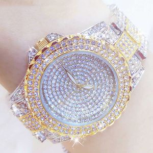 Plein Diamant Montres Or Femmes Cristal De Luxe Marque Bling Montre-Bracelet Dames En Acier Inoxydable Horloge Relogio Feminino 210527