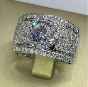 Full Diamond Zircon Wide Plate Large Ring Luxueux incrusté de cristaux Bague de mariage en diamant pour homme et femme taille US 7-11