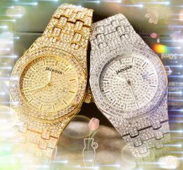 Relógio masculino com mostrador de anel de diamantes completo 42mm quartzo data automática movimento atmosfera negócios suíça lazer moda elegante relógio de pulso Dady apresenta presentes