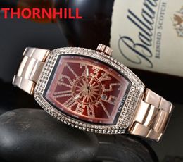 Bague pleine de diamants forme ovale cadran hommes montre de luxe montres en acier inoxydable calendrier Top marque Quartz militaire analogique horloge de table montre de luxe