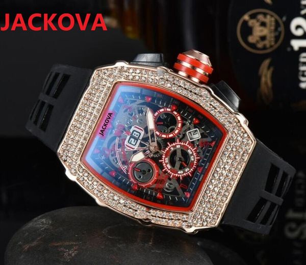 Full Diamonds Ring Femmes Luxe Hommes Montres 43mm Quartz Cadran Squelette Designer business Set Auger Bracelet Caoutchouc Classique Couple Date Lundi au Dimanche Montre-Bracelet