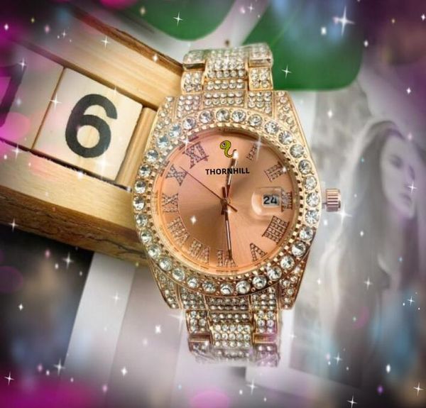 Men de diamants complet en diamants Femmes Coupages de femmes Luxury Luxury Shinning Quartz Watch Soid Fine Full Innewless Steel Band Wrist Wrist Wrist Wrists Orologio Di Lusso