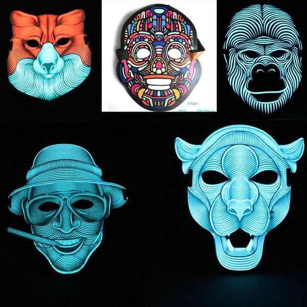 Payaso de cara completa Máscara reactiva con sonido LED Activado por sonido Baile callejero Rave EDM Máscara brillante para fiesta de cosplay (sin batería)