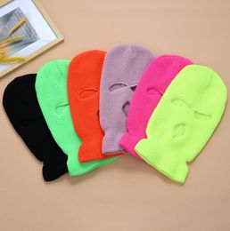 Masque de couverture complète trois 3 trous cagoule tricot chapeau armée tactique CS hiver ski cyclisme bonnet chapeau écharpe chaud visage masques6762512