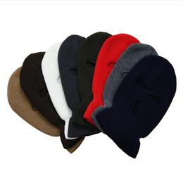 Masque de couverture complet trois 3 trous cagoule tricot chapeau armée tactique CS hiver ski cyclisme masque bonnet chapeau écharpe visage chaud Masks259S