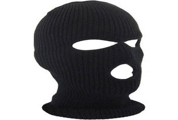 Masque de couverture complet trois 3 trous cagoule tricot chapeau hiver extensible masque de neige bonnet chapeau casquette nouveau noir chaud visage Masks4457399