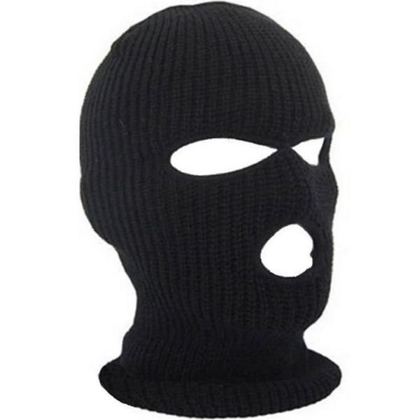 Masque de couverture complet trois 3 trous cagoule tricot chapeau hiver extensible masque de neige bonnet chapeau casquette nouveau noir chaud visage Masks5121456
