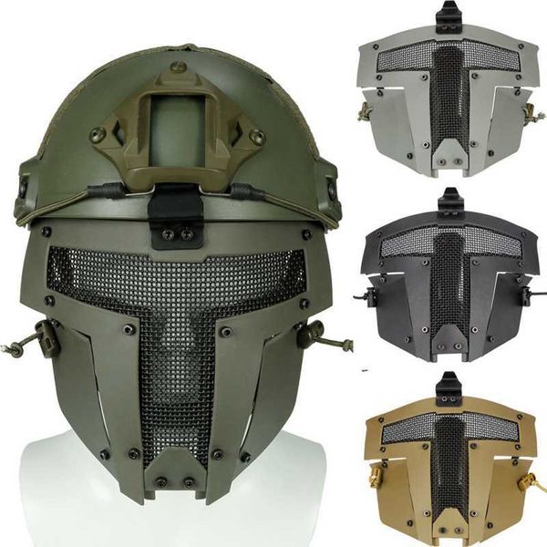 Casco táctico militar de cara completa Unisex Nylon plástico malla de acero deportes al aire libre protección contra golpes COSPLAY batalla caza Q0630