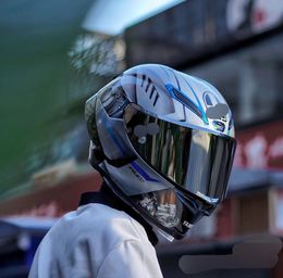 Casque de moto intégral Pista GP RR ARGENT YAMA hha visière anti-buée homme équitation voiture motocross course casque de moto