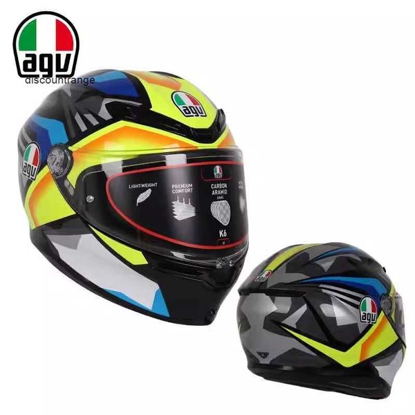 Casque de moto intégral ouvert Agv k Agv K6 pour hommes en fibre de carbone quatre saisons casque de course de moto intégral anti-buée casque de sécurité d'été noir mat NGO9