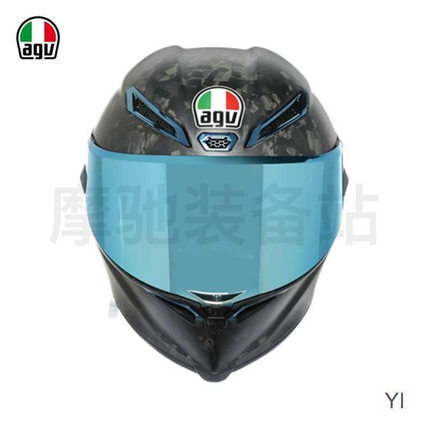 Casco integral de motocicleta de cara abierta Agv Pista Gp Rr Locomotora de motocicleta azul hielo Casco de montar universal para las cuatro estaciones Casco completo Carbono forjado YI NV3G DWDD