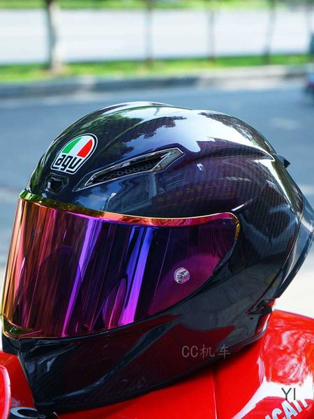 Casco integral de motocicleta de cara abierta Cc Locomotora Agv Camaleón Pista Gp Rr Iridium Illusion Cambio de color Fibra de carbono Casco de carreras Locomotora Casco completo YI RN