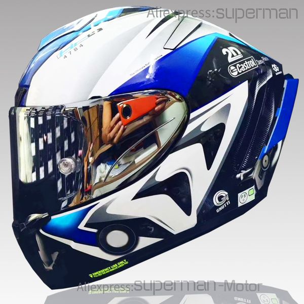Casque intégral shoei X14 bleu HP4 generatio Casque de moto visière anti-buée Homme équitation voiture motocross casque de moto de course-PAS-ORIGINAL-casque