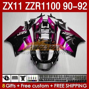 Carenados completos para KAWASAKI NINJA ZX 11 R 11R ZX11 R ZZR1100 ZX11R 90 91 92 Cuerpo 164No.120 ZZR 1100 CC ZX-11R ZZR-1100 1990 1991 1992 ZX-11 R 90-92 Kit de carenado ABS rosa brillante