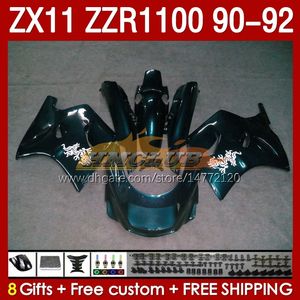 Carénages complets pour KAWASAKI NINJA ZX 11 R 11R ZX11 R ZZR1100 ZX11R 90 91 92 Corps 164No.104 ZZR 1100 CC ZX-11R ZZR-1100 1990 1991 1992 ZX-11 R 90-92 Kit de carénage ABS vert stock