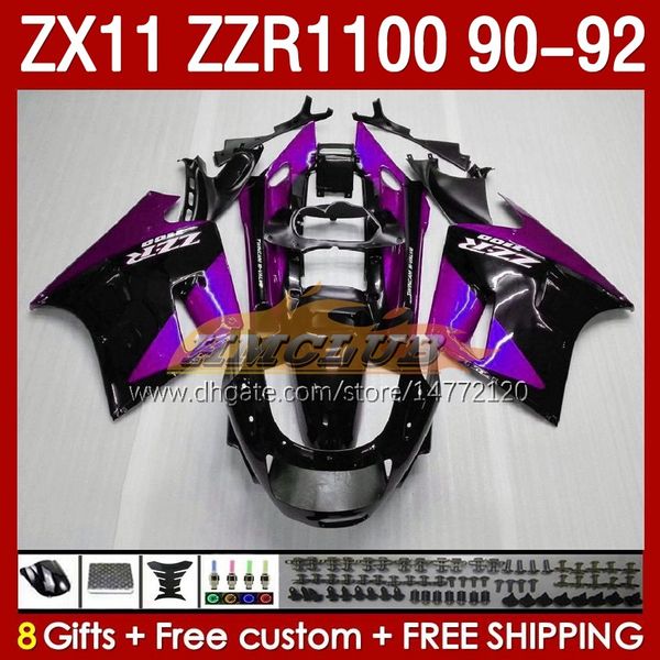 Fairings complets pour Kawasaki Ninja ZX 11 R 11r ZX11 R ZZR1100 ZX11R 90 91 92 Body 164NO.119 ZZR 1100 CC ZX-11R ZZR-1100 1990 1991 1992 ZX-11 R 90-92 Abs Kit de pears Purle Black Black Black Black