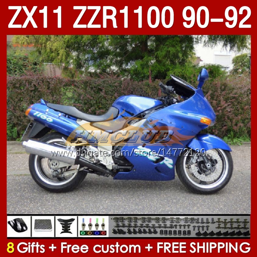 Fullst￤ndiga m￤ssor f￶r Kawasaki Ninja ZX 11 R 11R ZX11 R ZZR1100 ZX11R 90 91 92 BODY 164NO.110 ZZR 1100 CC ZX-11R ZZR-1100 1990 1991 1992 ZX-11 R 90-92 ABS FAIRING KIT BLUE STOCK