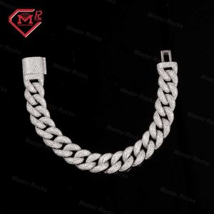 Bracelet rempli de diamants glacés Bracelet Hip Hop 15 mm de large Vvs Moissanite Bracelet en argent 925 Miami Cuban Link Bracelet