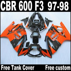 Ajuste completo para carenados HONDA F3 CBR600 1997 1998 CBR 600 97 98 kit de cuerpo carenado naranja negro QY69