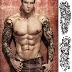 Pleine Fleur Bras Tatouage Temporaire Grande Taille Tatouages Autocollant Noir Style Foncé Body Art Transfert D'eau Grand Faux Tatoo Manches Pour Hommes Et Femmes