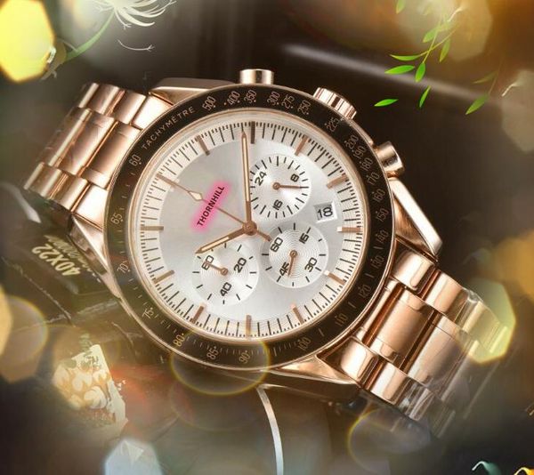 Chronomètre fonctionnel complet Montres Bracelet en acier inoxydable fin Mouvement japonais Horloge à quartz Super lumineux Hommes en gros cadeaux masculins montre-bracelet