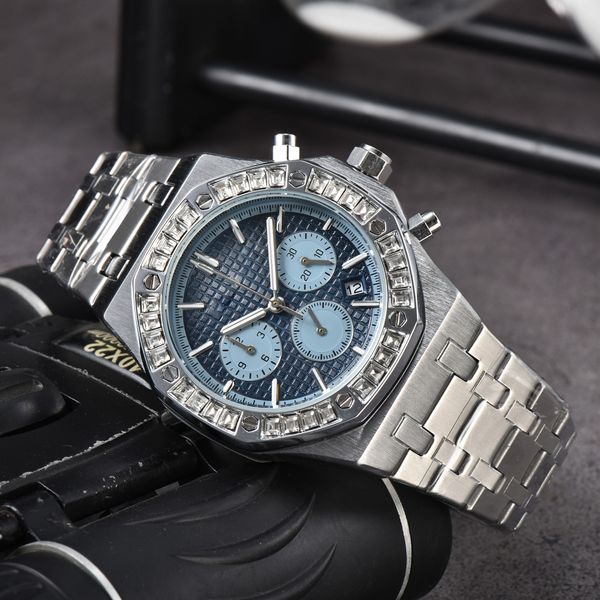 Pleine fonctionnalité diamant montre militaire pour hommes sport mode étanche en acier inoxydable montres à quartz marque de luxe date montres pour hommes