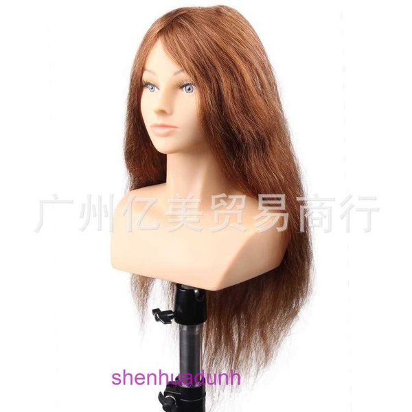 Modèle de tête de cheveux authentique complète Fake Practice humaine Dyeing et repasser la poupée de perruque de tressage de style bouclé