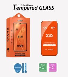 Protecteur d'écran de téléphone Full Glue 21D pour iPhone XS XR 11 12 13 Mini 14 Pro Max en verre trempé anti-rayures 6 7 8 Plus étui de protection avec emballage de vente au détail
