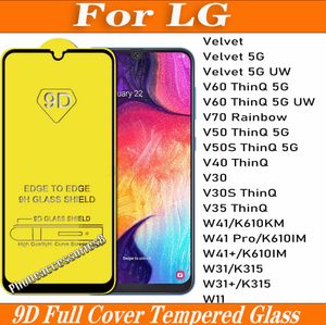 Protecteur d'écran de téléphone en verre trempé à couverture complète 9D pour LG Velvet 5G UW V60 V70 Rainbow V50 V50S V40 V30 V30S V35 ThinQ W11 W31 W41 Plus