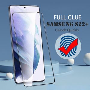 Protecteur d'écran plein de colle pour Samsung Galaxy S23 S22 S21 S20 Plus S10 Plus S8 S9 Note8 Déverrouillage des empreintes digitales en verre trempé incurvé