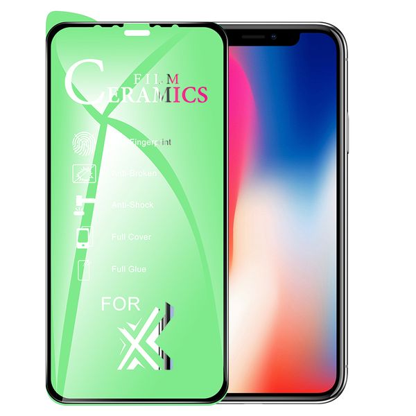 Protecteurs de verre trempé doux de colle à pleine couleur pour iPhone 12Pro 11 13 Pro Max XS XS XS X 8 7 6 6S Plus Céramique Pet Ultrathin Screen Protector Screen Protector