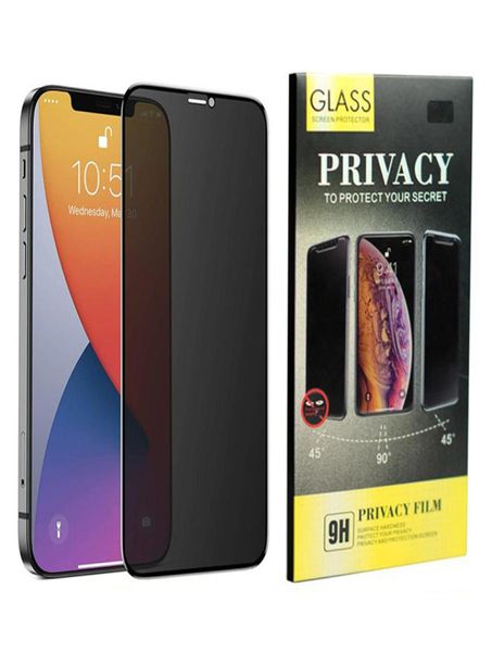 Protector de pantalla de privacidad de borde negro de vidrio templado con pegamento completo para iPhone 12 Mini 11 Pro XS Max XR SE2 Xiaomi 9H Dureza Antispy P6188846