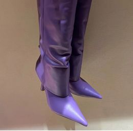 Bottes pleine fleur pointe en cuir de veau bottes de mode chaussures de plein air pour femmes designers de luxe bottes aux genoux chaussures d'usine