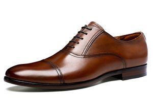 Pleine fleur en cuir véritable hommes d'affaires chaussures habillées rétro en cuir verni Oxford chaussures pour hommes taille ue 38-47