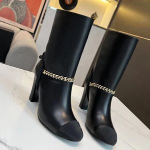 Half Boots en cuir complet en cuir avec talon rond à talons épais en cuir en cuir en cuir extérieur chaussures de soirée de luxe pour femmes talons hauts taille 35-41
