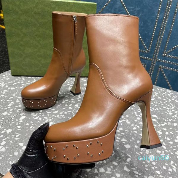 Bottines en cuir pleine fleur escarpins à plateforme talons épais chaussures de soirée pour femmes