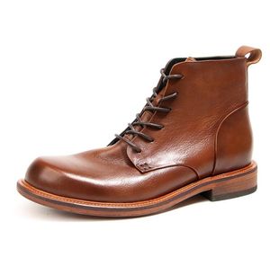 Bottes occidentales en cuir plein à grains High Top Lace Up Vintage Boot Mens Martin Chaussures