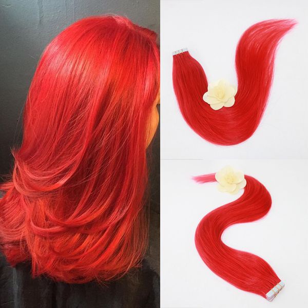 Extensions de cheveux naturels Remy multicolores populaires, bande de couleur rouge, de qualité supérieure, 20 pièces par ensemble, poids de 50g, cheveux humains lisses