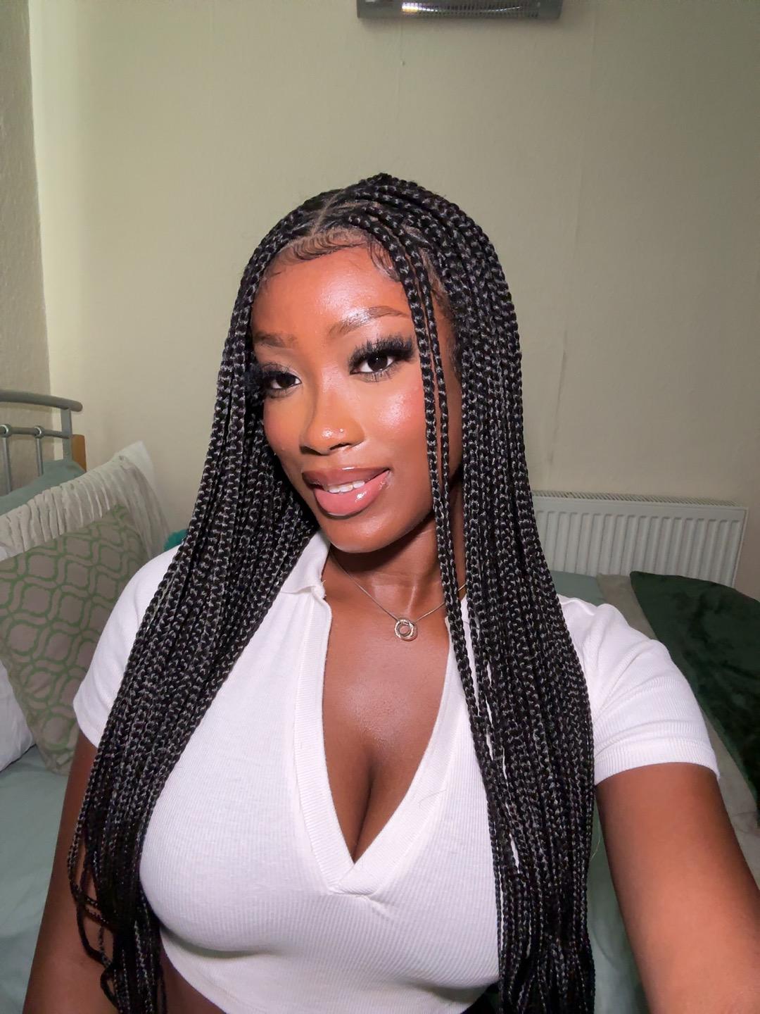 Full Hand Tied HD Lace Small Knotless Box Braids Triangle Over Hip-Length 36" Braided Wig