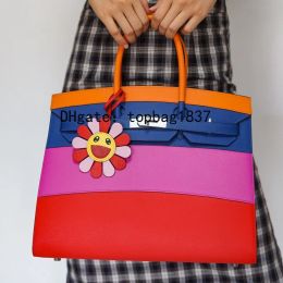 sacs à main fourre-tout faits à la main 35cm Cuir Epsom spécialement personnalisé Plus de couleurs Épissage arc-en-ciel Sac à main de luxe Designer 10a Sacs de qualité miroir avec sacs orange